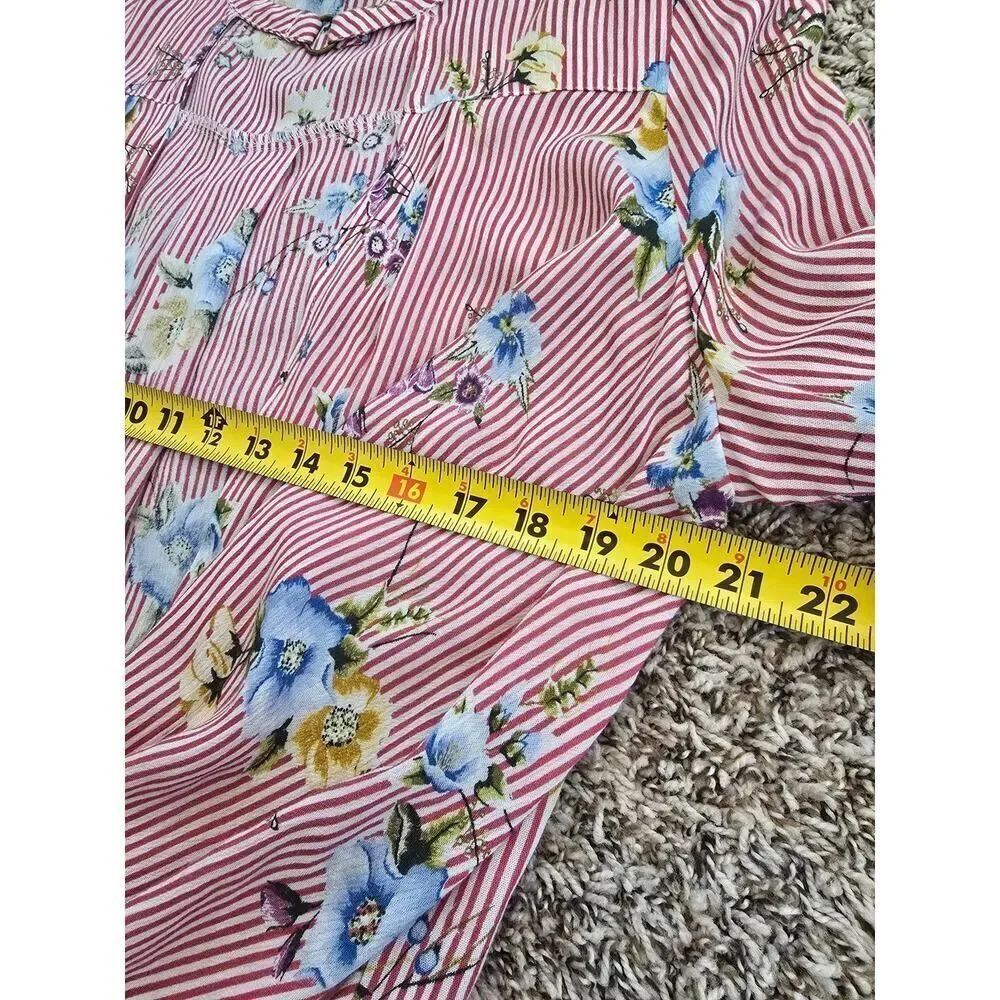 ODDI Floral Stripe Twist Front Blouse L Boho High Low Bell Sleeve Top Open Front - Picture 7 of 8